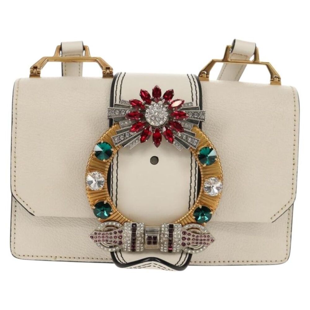 Miu Miu Madras Crystal Buckle Leather White Leather Shoulder Bag Bag